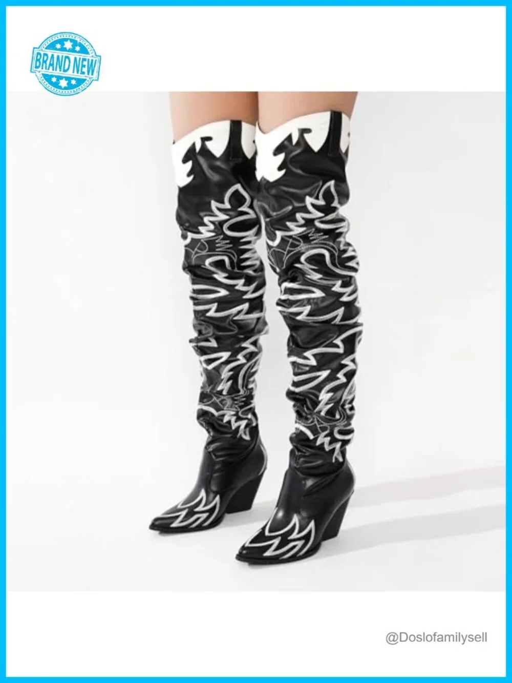 Faux Leather Pointed Toe Block Heel Cowboy Boots